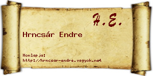 Hrncsár Endre névjegykártya